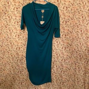 Halton heritage half sleeve blue cowl neck dress with clinching on the side S